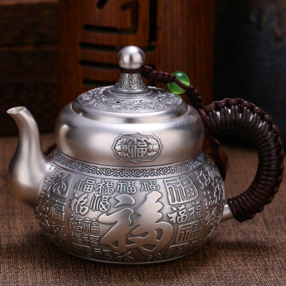Fortune Silver Tea Set |  Traditional Chinese Tea Pot Tray Tea Cup Ceremony
